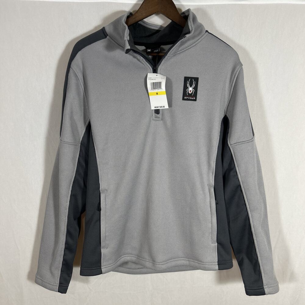 Spyder Men’s Waffle Knit 1/4 Zip Pullover Jacket Gray Charcoal Size M NWt